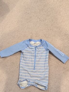 Toddler Light Blue Striped Rash Guard One-Piece Swimsuit by Rugged Butts